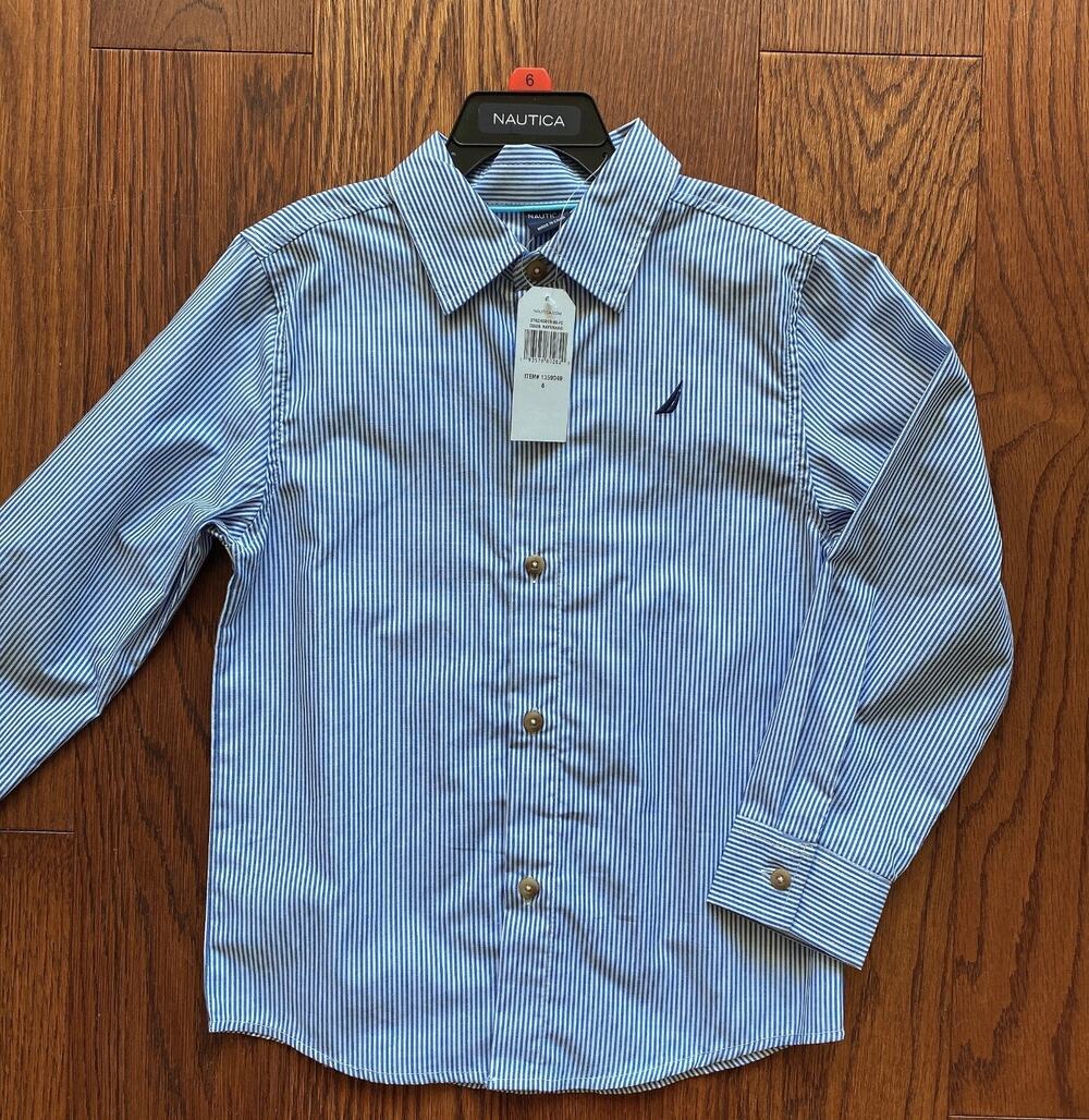 Nautica Boys Size 6 Navy/Khaki Long Sleeve Button Front Shirt NWT